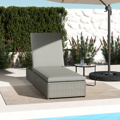 Outsunny Rattan Sun Lounger, Five-Position Reclining Garden Lounger Bed with Cushion, Light Grey 