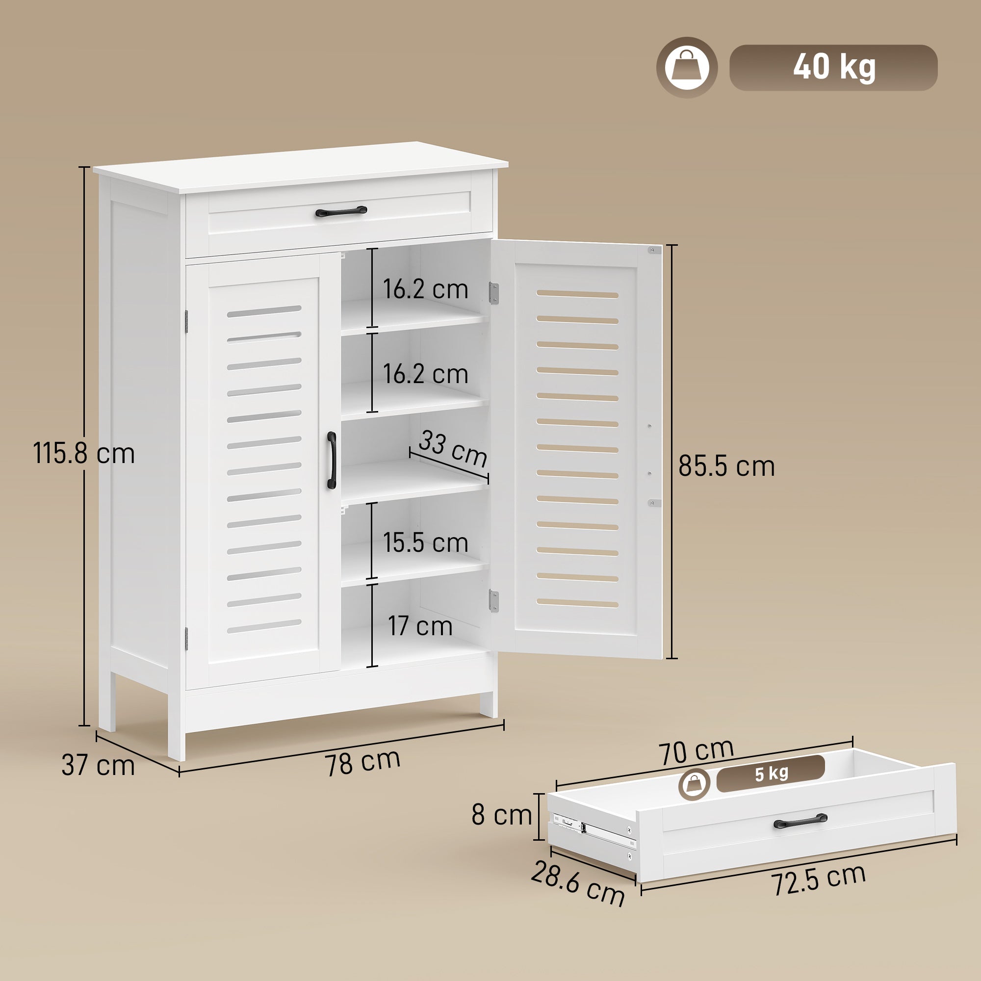HOMCOM Shoe Cabinet with Louvered Doors, Modern Shoe Storage Cabinet with Drawer and Adjustable Shelves, White 