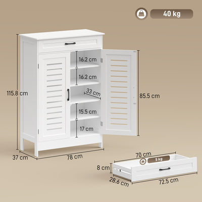 HOMCOM Shoe Cabinet with Louvered Doors, Modern Shoe Storage Cabinet with Drawer and Adjustable Shelves, White 