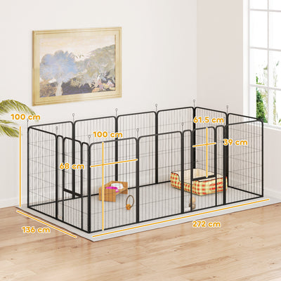 PawHut 12 Panels Heavy Duty Dog Playpen with Doors, for Large Dogs, 100cm High, Black 