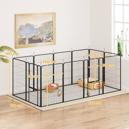 PawHut 12 Panels Heavy Duty Dog Playpen with Doors, for Large Dogs, 100cm High, Black 