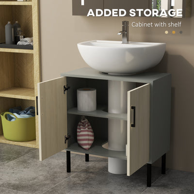 kleankin Under Sink Cabinet, Bathroom Vanity Unit, Storage Cupboard with Double Doors and Storage Shelves, 60x30x60cm, Natural 