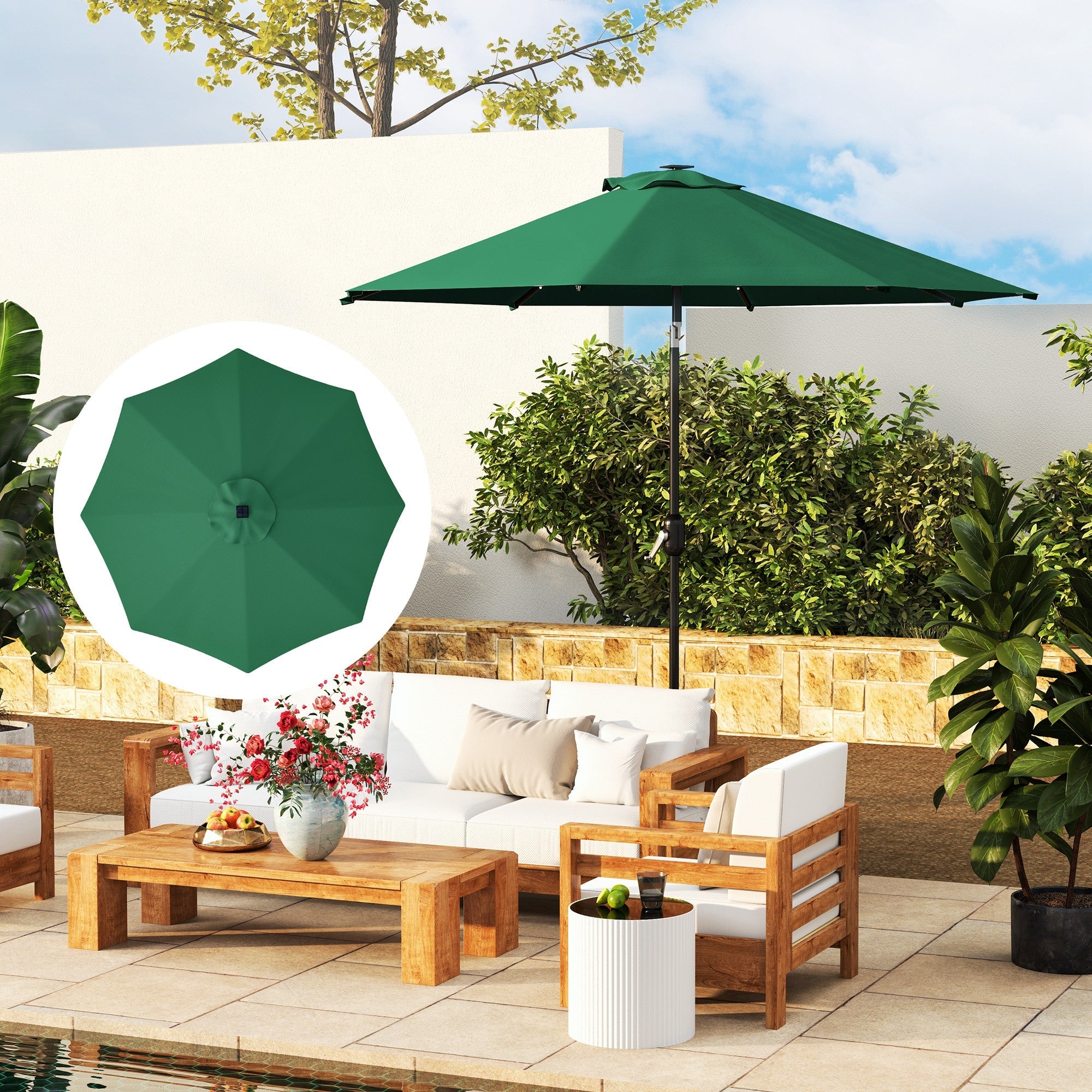 Outsunny 3 m Replacement Parasol Canopy with Top Vent, UPF 50+ Garden Parasol Replacement Canopy, 8 Rib Parasol Cover Replacement Fits Various Frames, Green 