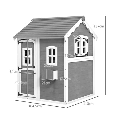 Outsunny Wooden Playhouse for Kids with Doors, Windows, Plant Box, Floors, for Ages 3-8 Years, for Gardens, Lawns, Patios - Grey 