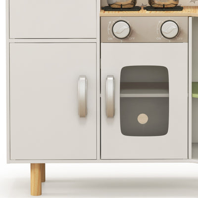 AIYAPLAY Toy Kitchen, Kids Play Kitchen, Role Playing Game with Phone, Ice Maker, Stove, Utensils, for 3-6 Years, White 