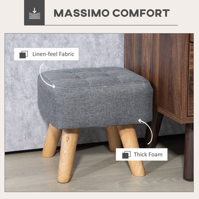 HOMCOM Linen-Look Square Padded Footstool - Grey 