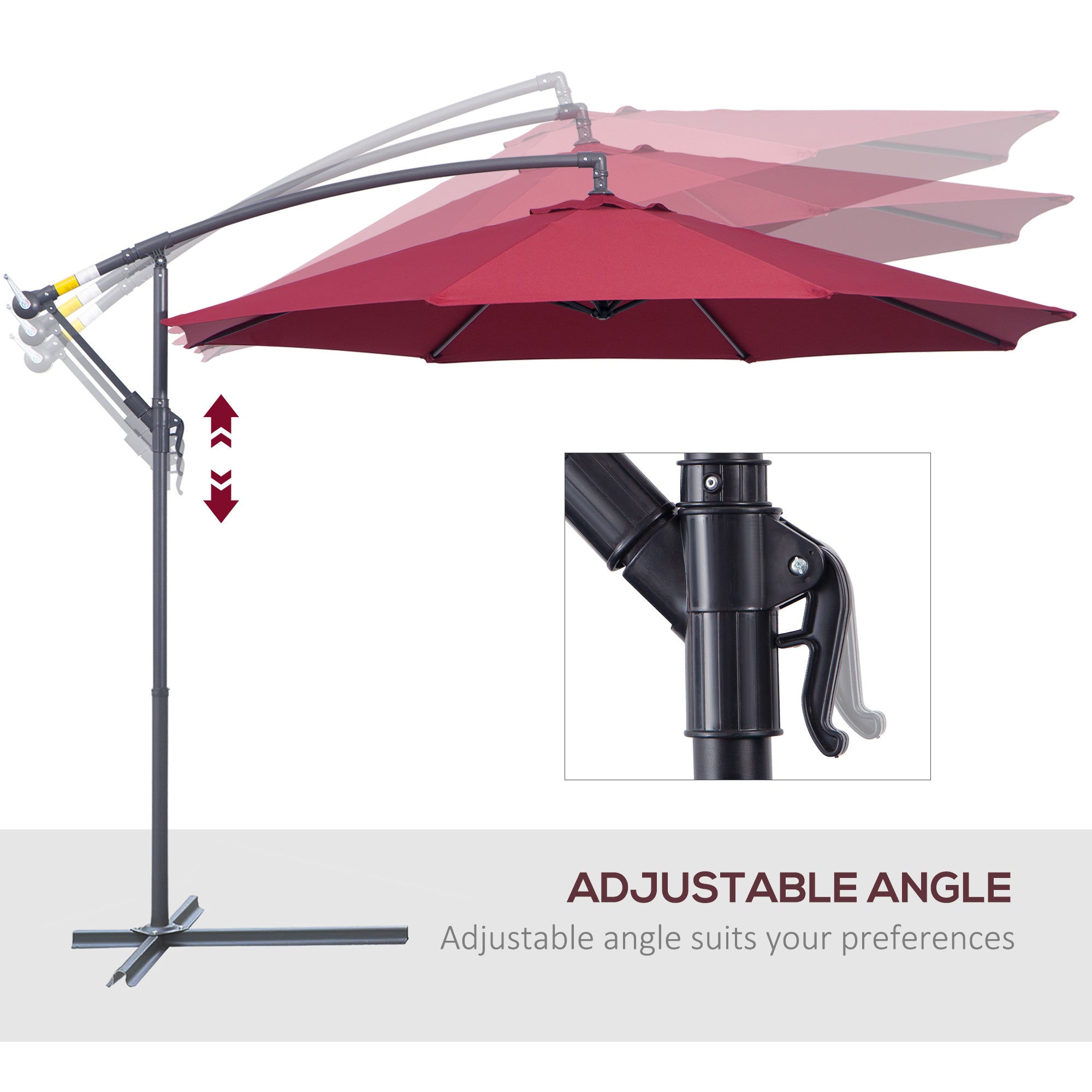Outsunny 3m Water Resistant Terylene Hanging Parasol Wine Red 