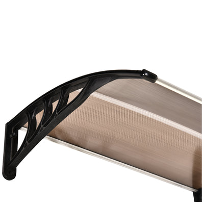 Outsunny Curved Window Door Canopy Aluminium Rigid Plastic Polycarbonate Fixed Outdoor Awning Modern Design UV Water Rain Resist 120 x 75cm Brown 