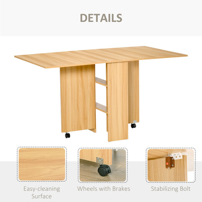 HOMCOM Folding Dining Table, Drop Leaf Table for Small Spaces, Foldable Rectangular Tabletop with Storage Shelves for Kitchen, Dining Room, Teak 