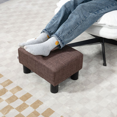 HOMCOM Linen Fabric Footstool Ottoman Cube with 4 Plastic Legs, Brown 