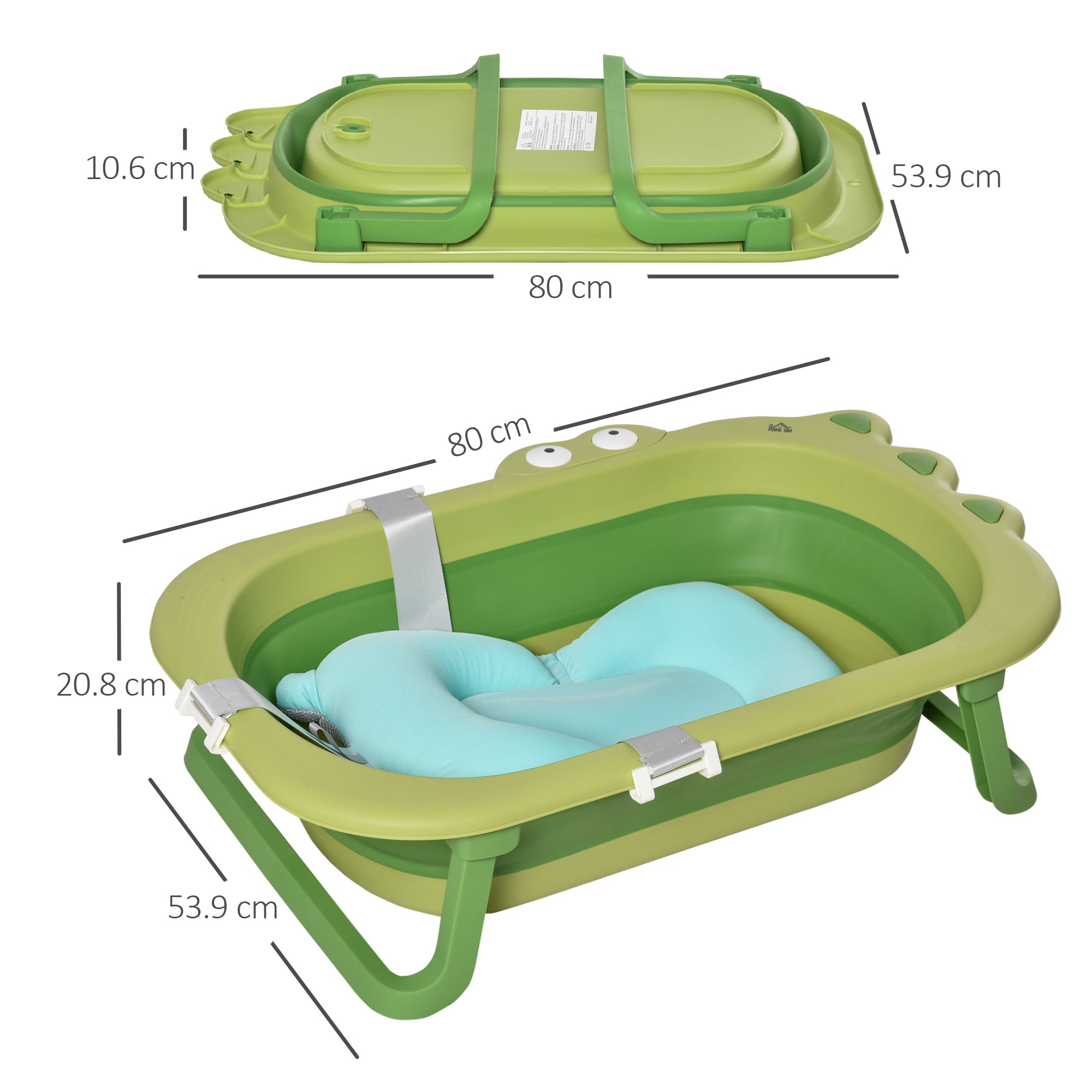 HOMCOM Baby Bath Tub for Toddler Kids Infant Ergonomic Foldable Secure Non-Slip Portable with Baby Cushion for 0-3 Years Green 
