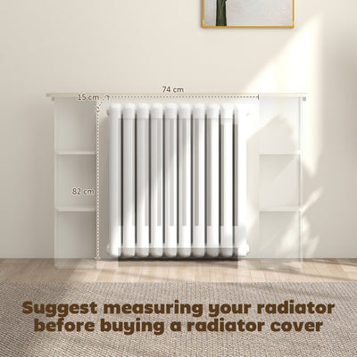 HOMCOM Radiator Cover with Open Storage Shelves, Vertical Slatted Cabinet Shelf Heater Cover for Living Room, Hallway, Medium, White 