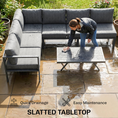 Outsunny 3 Pieces Garden Furniture Set, Aluminium Corner Lounge Set with Adjustable Backrest and Coffee Table 
