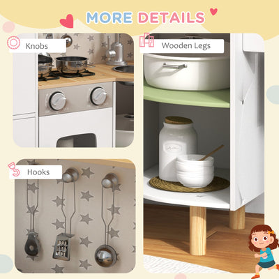 AIYAPLAY Toy Kitchen, Kids Play Kitchen, Role Playing Game with Phone, Ice Maker, Stove, Utensils, for 3-6 Years, White 