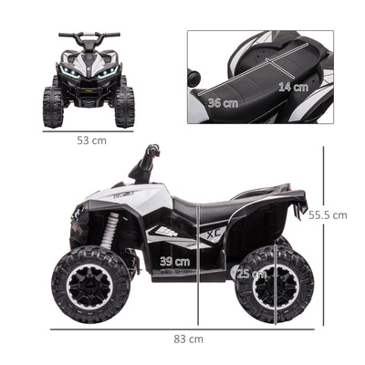 HOMCOM 12V Ride-On Quad Bike w/ Music, Horn, for Ages 3-5 Years - White 