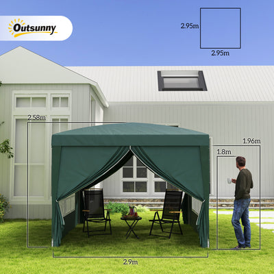 Outsunny 3 x 3m Pop Up Gazebo, Wedding Party Canopy Tent Marquee with Carry Bag and Windows, Green 