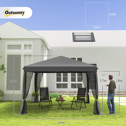 Outsunny 3 x 3\'c2\'a0m Pop Up Gazebo, 420D Garden Tent Canopy with Removable Mesh Sidewall Netting, Carry Bag for Garden Patio Outdoor, Light Grey