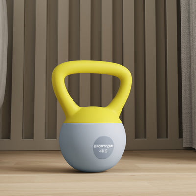 SPORTNOW Soft Kettlebell, 4kg Kettle Bell with Non-Slip Handle for Home Gym Weight Lifting and Strength Training, Yellow and Grey 