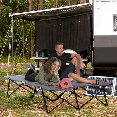 Outsunny Double Camping Cot Bed, with Bag - Grey 