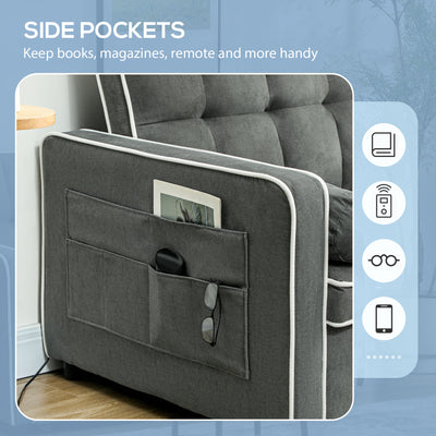 HOMCOM Two-Seater Linen-Look Sofa Bed - Charcoal Grey 