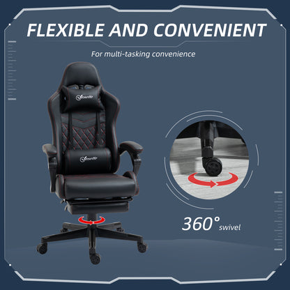 Vinsetto Computer Gaming Chair with Footrest, Video Gaming Chair for Adults with 130\'c2\'b0 Reclining Back, Desk Chair with Lumbar Support and Adjustable Height, Black Red