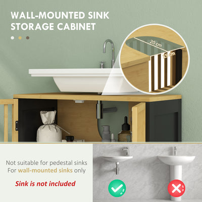 HOMCOM Bamboo-Blend Retro Cut-Out Under Sink Cabinet 