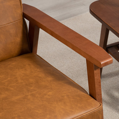 HOMCOM Retro-Style Accent Chair, with Faux Leather Seat - Brown 