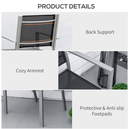 Outsunny Garden Chairs Set Of 2 Outdoor Chairs with Steel Frame Texteline Seats for Dining Patio Balcony Grey and Black