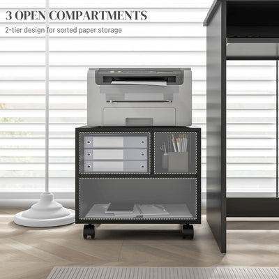 HOMCOM Three-Compartment Printer Cabinet, with Wheels - Black 