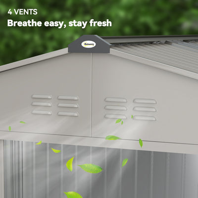 Outsunny Garden Storage Shed, Metal Outdoor Storage Shed House with Foundation Kit, Ventilation, Doors, 9 x 6FT, Grey 
