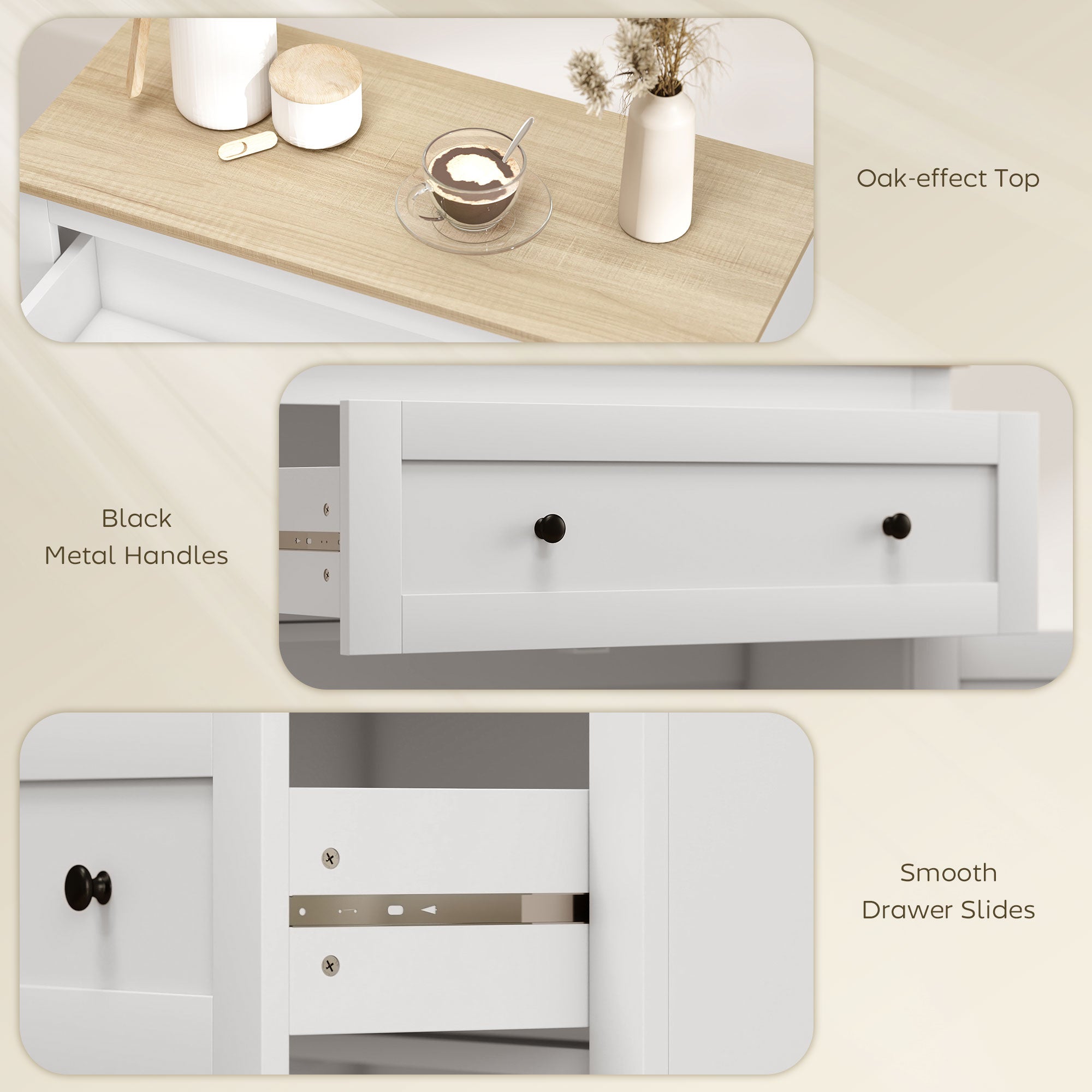 HOMCOM Sideboard Storage Cabinet, Morden Kitchen Cupboard with Adjustable Shelf, Drawer and Double Doors, Sideboard for Living Room, Dining Room, Hallway, White