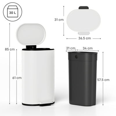 HOMCOM 30 L Modern Curved Kitchen Bin - Cream 