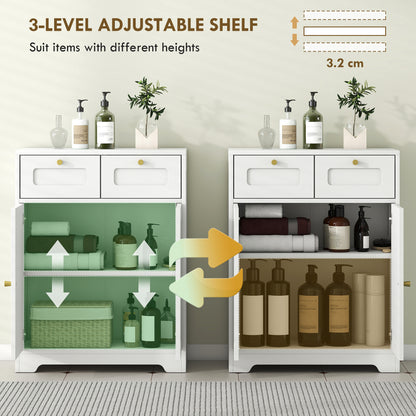 HOMCOM Bathroom Floor Cabinet with 2 Drawers - White