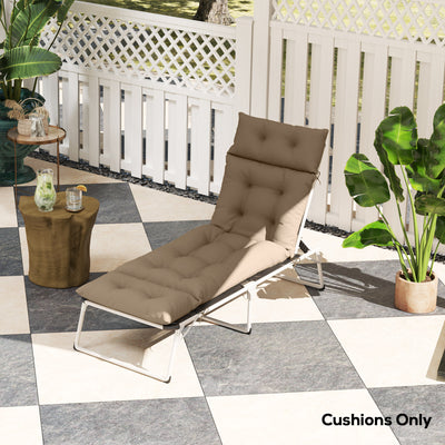 Outsunny Sun Lounger Cushion Only, 190x56x10cm Garden Lounge Chair Cushion, UPF20+ 220gsm Fabric, Thick Sunbed Replacement Cushion with 6 Ties, Khaki 
