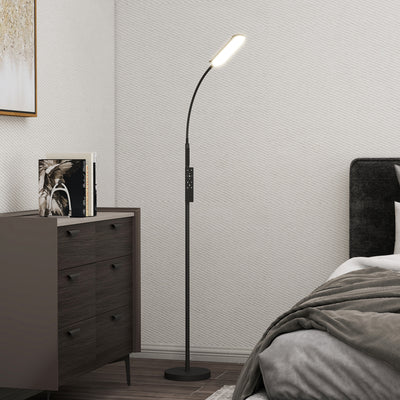 HOMCOM LED Floor Lamp, Standing Lamp with Remote & Touch Control, Stepless Dimmable Colours Temperature & Brightness, 360° Adjustable Gooseneck, 1 Hour Timer, Memory Function for Living Room, Black 