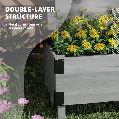 Outsunny Raised Garden Bed with Trellis, 2-Tier Wooden Elevated Planter Box  for Vegetables, Flowers, Herbs, Grey 