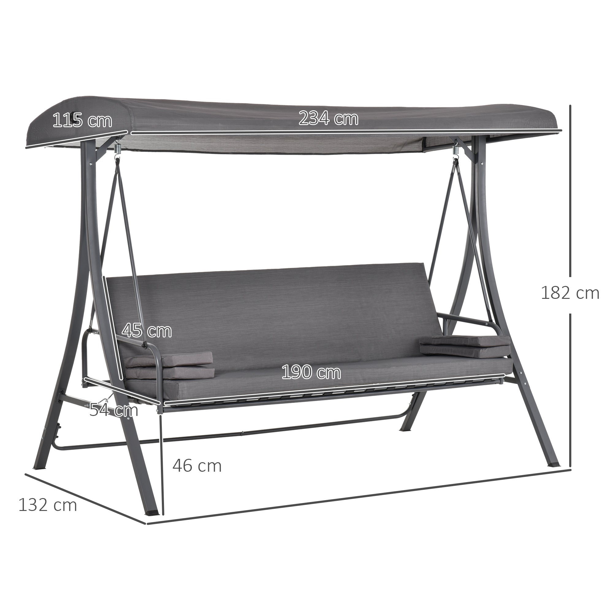Outsunny 2-in-1 Patio 3 Seater Swing Chair Hammock w/ Cushion Adjustable Canopy Garden 