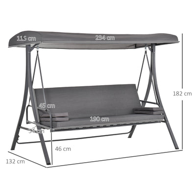 Outsunny 2-in-1 Patio 3 Seater Swing Chair Hammock w/ Cushion Adjustable Canopy Garden 