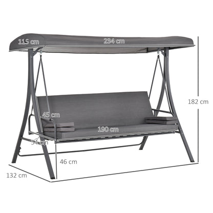 Outsunny 2-in-1 Patio 3 Seater Swing Chair Hammock w/ Cushion Adjustable Canopy Garden 
