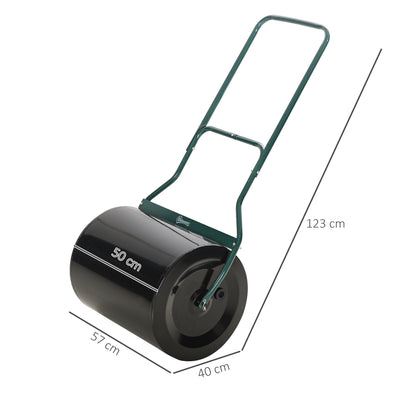 Outsunny φ50cm Steel Garden Lawn Roller Push Pull w/ Fillable Cylinder Water Sand Plug Lawn Flatten Seed Sow Rolling Drum w/ Handle 