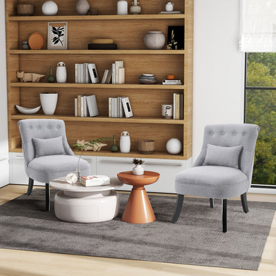 HOMCOM Fabric Single Sofa, Tub Chair, Upholstered Bedroom Chair with Pillow, Solid Wood Leg for Home, Living Room, Dining Room, Set of 2, Grey 