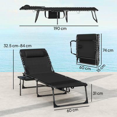Outsunny Five-Position Reclining Sun Loungers Set of 2 - Black 