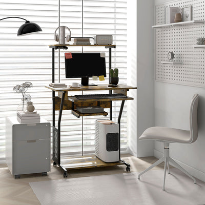HOMCOM Multi-Storage Work Desk, with Sliding Keyboard Tray - Brown/Black 