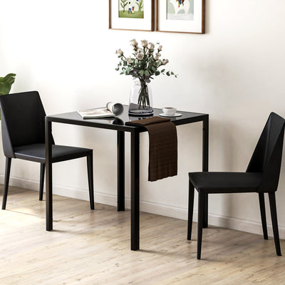 HOMCOM Modern Square Dining Table for 2-4 People, with Glass Top & Metal Legs, Black 