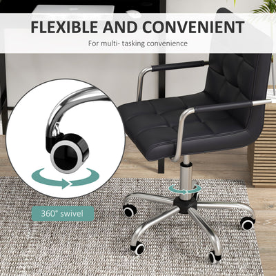 HOMCOM Home Office Chair and Computer Desk Set, Faux Leather Desk Chair with Swivel Wheels, Study Desk with Storage Shelf, Black 