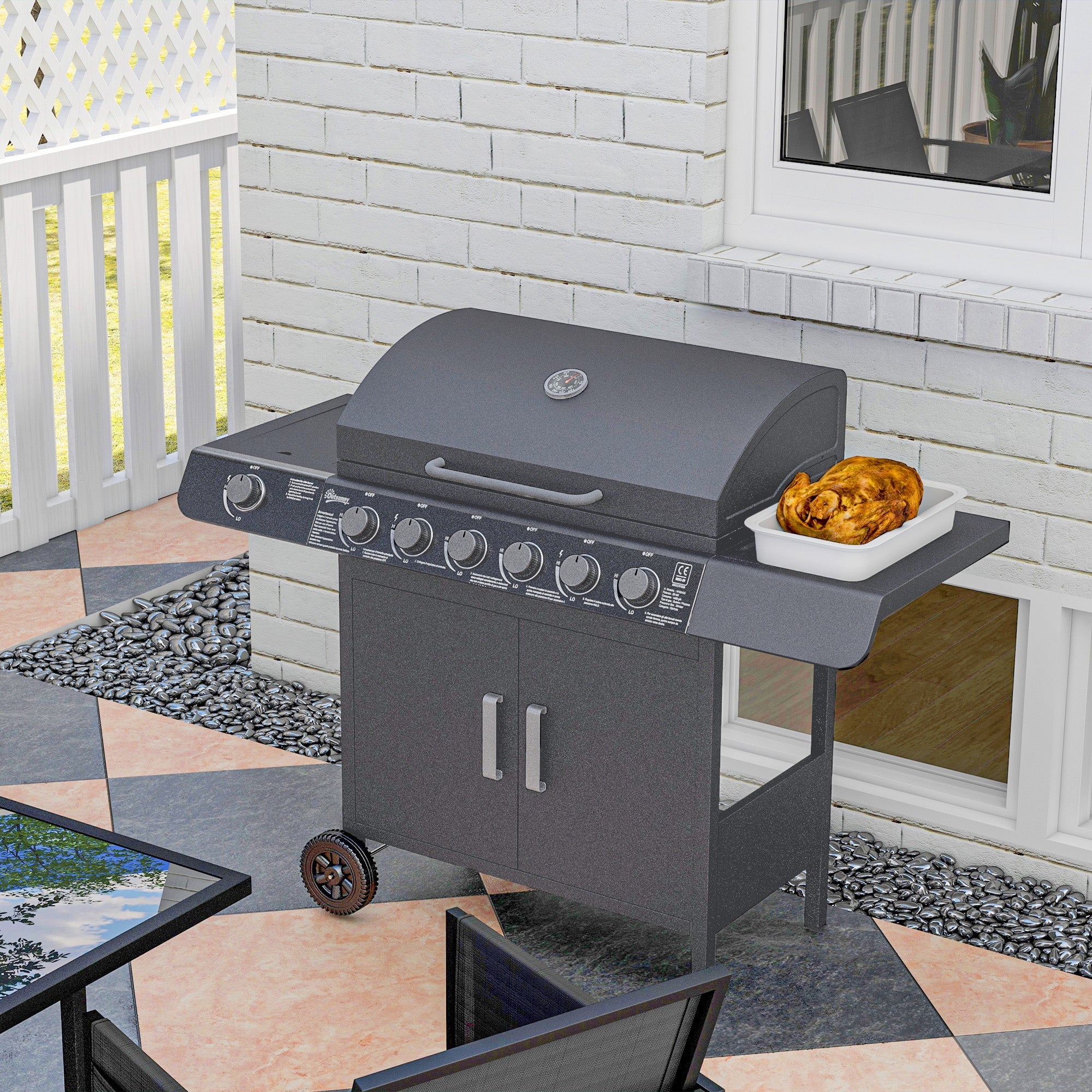 Outsunny Seven-Burner Gas BBQ Grill - Grey 