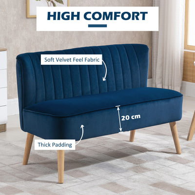 HOMCOM Modern Double Seat Sofa Foam Padding High Back Soft Comfortable Compact Couch Home Office Dark Blue 