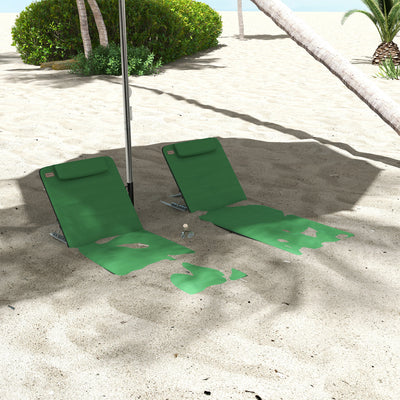 Outsunny Set of Two Metal Frame Beach Chairs, with Reclining Backs - Green 