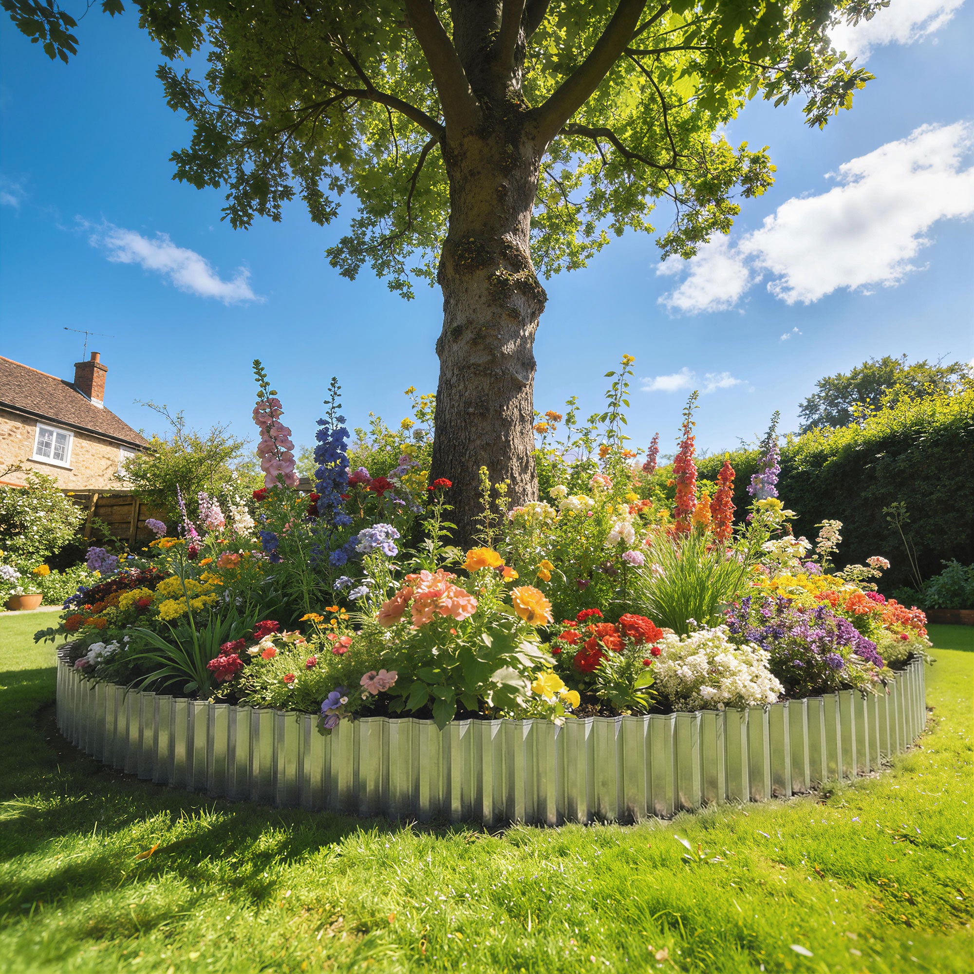 Outsunny Metal Garden Edging Border, 8 in x 21.3 ft Corrugated Heavy Duty Galvanised Steel Lawn Edging, Silver Tone 