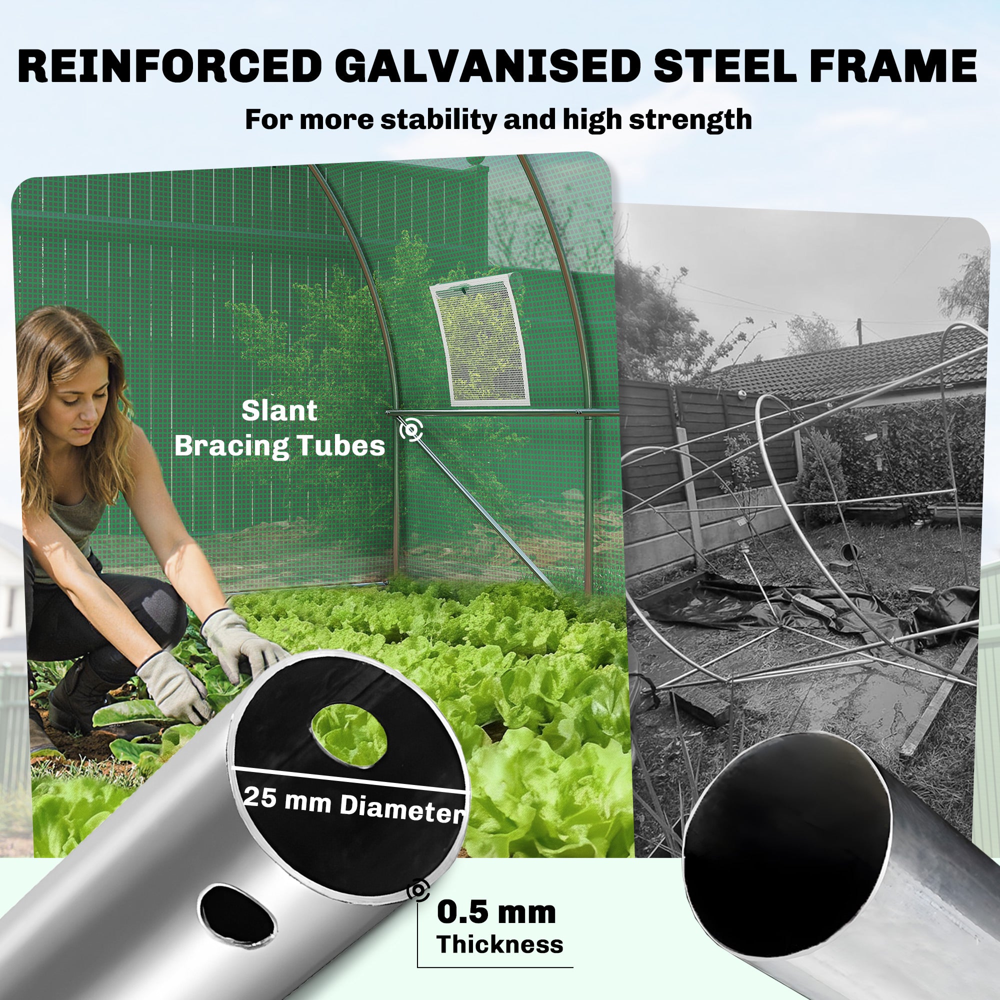 Outsunny 3 x 4 m Walk-in Polytunnel Greenhouse with Hinged Door and 8 Roll Up Mesh Windows, Garden Tunnel Warm House Tent, Green 